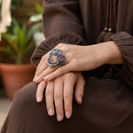 Citrine Sunstone and Pyrite Raw Good Luck Crystal Ring Wealth Ring