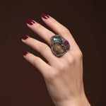 Citrine Sunstone and Pyrite Raw Good Luck Crystal Ring Wealth Ring