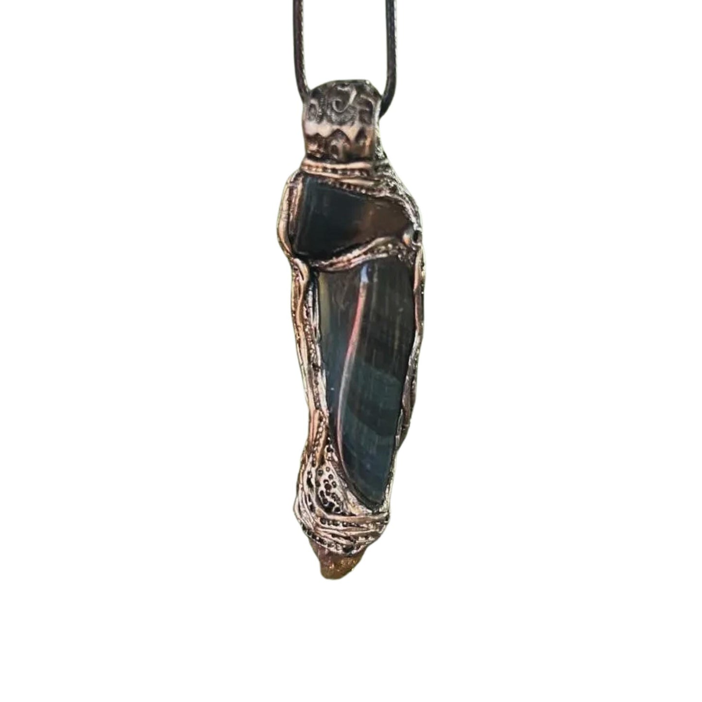 Tigers Eye and Citrine Pendant Necklace - Crystal Amulet