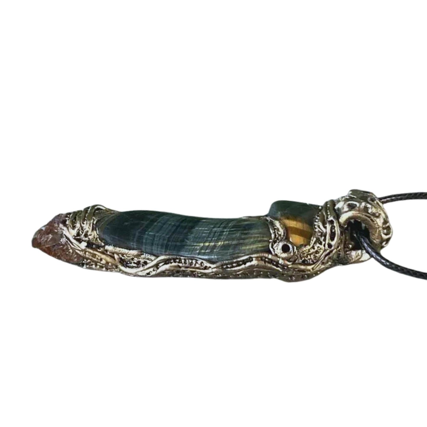 Tigers Eye and Citrine Pendant Necklace - Crystal Amulet