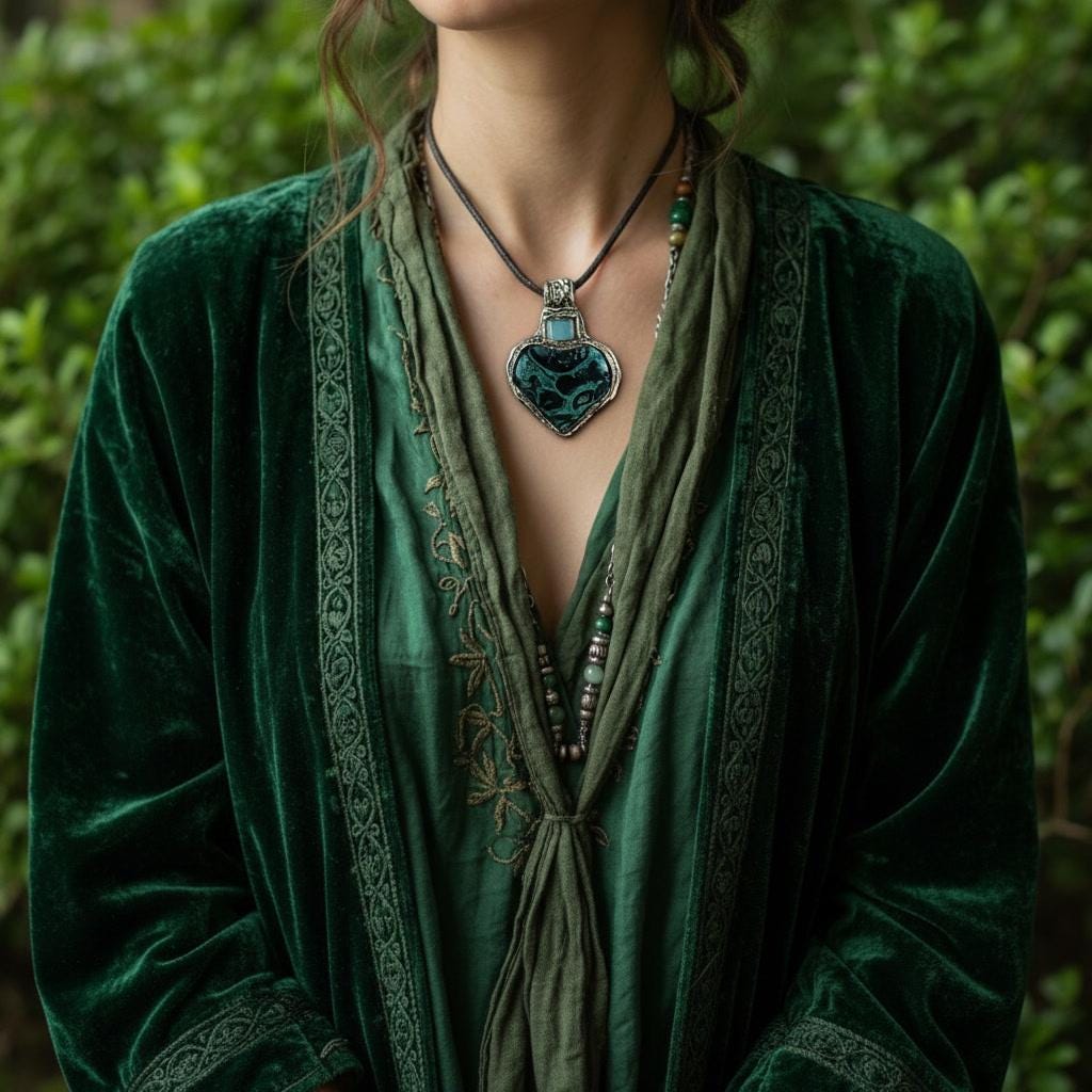 Kambaba Jasper and Aventurine Heart Pendant Necklace -  Green Stone Amulet