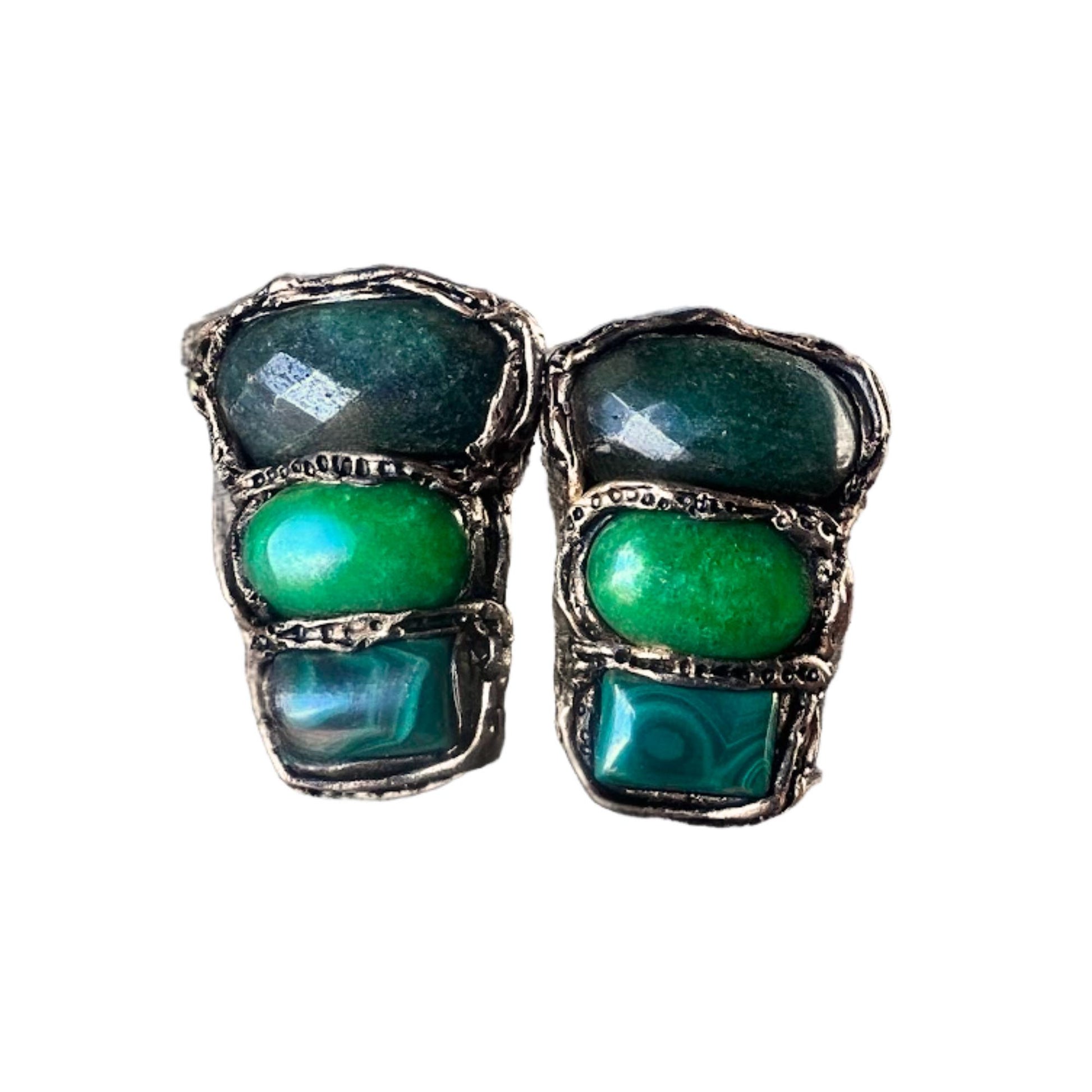 Malachite and Jade Green Stone Earrings Modern Statement Crystal Jewelry