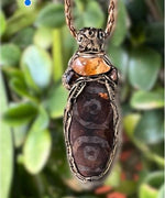 Citrine and Dzi Bead Tibetan Agate Pendant -   Crystal Amulet Necklace