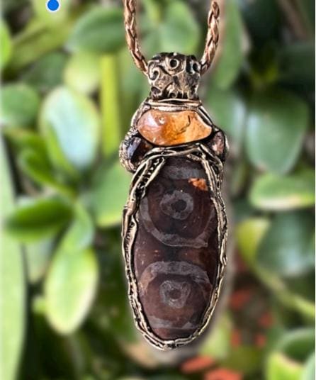 Citrine and Dzi Bead Tibetan Agate Pendant -   Crystal Amulet Necklace