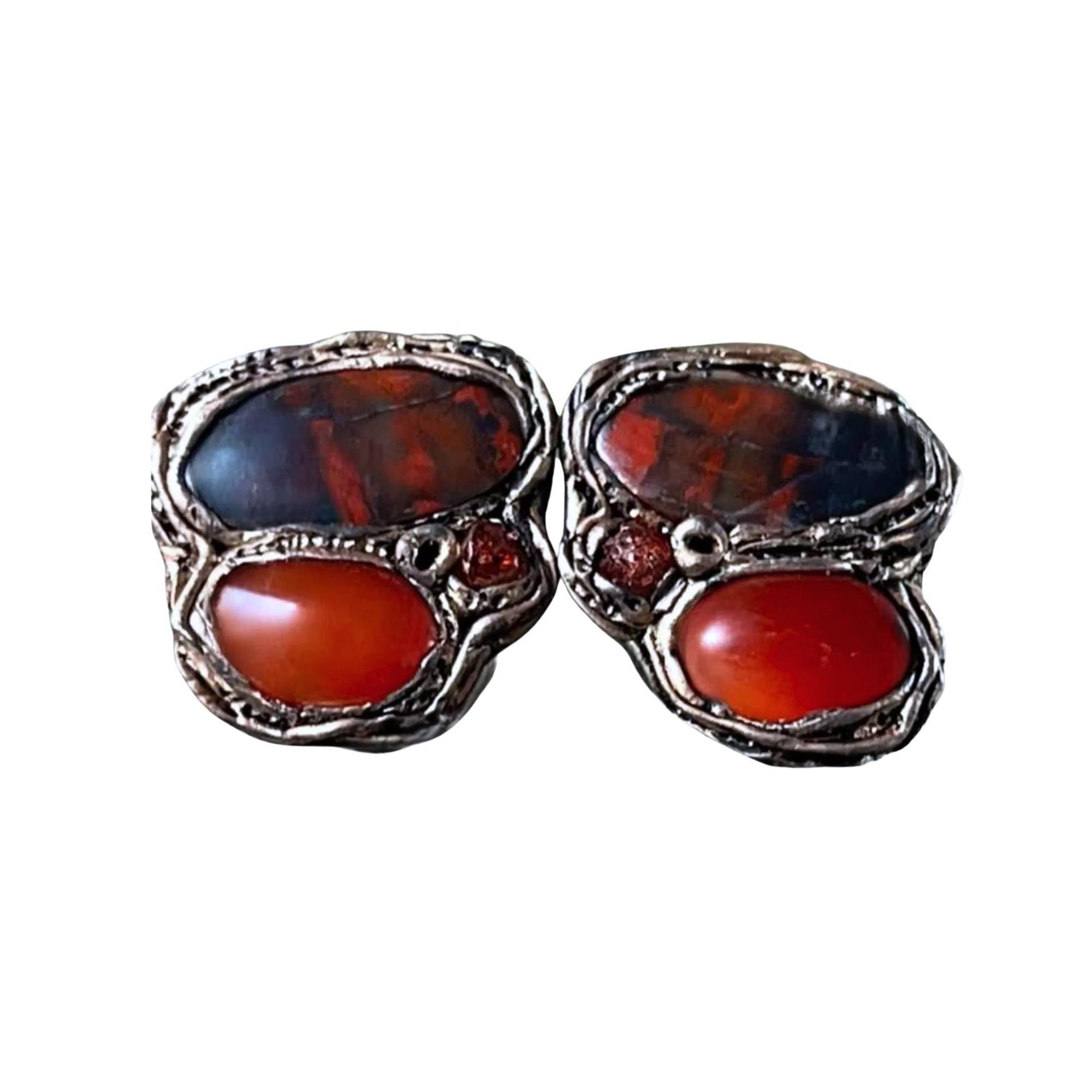Carnelian and Jasper Statement Earrings -  Red Stone Clip-On Earrings