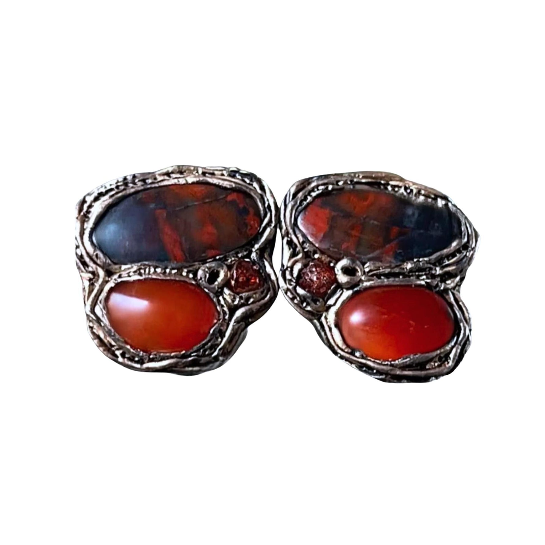 Onyx and Jasper Ring -  Bold Black Red Large Stone Cocktail Ring
