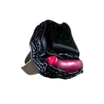 Black and Red Onyx Coral Large Stone Ring -  Chunky Oversized Cocktail Jewelry