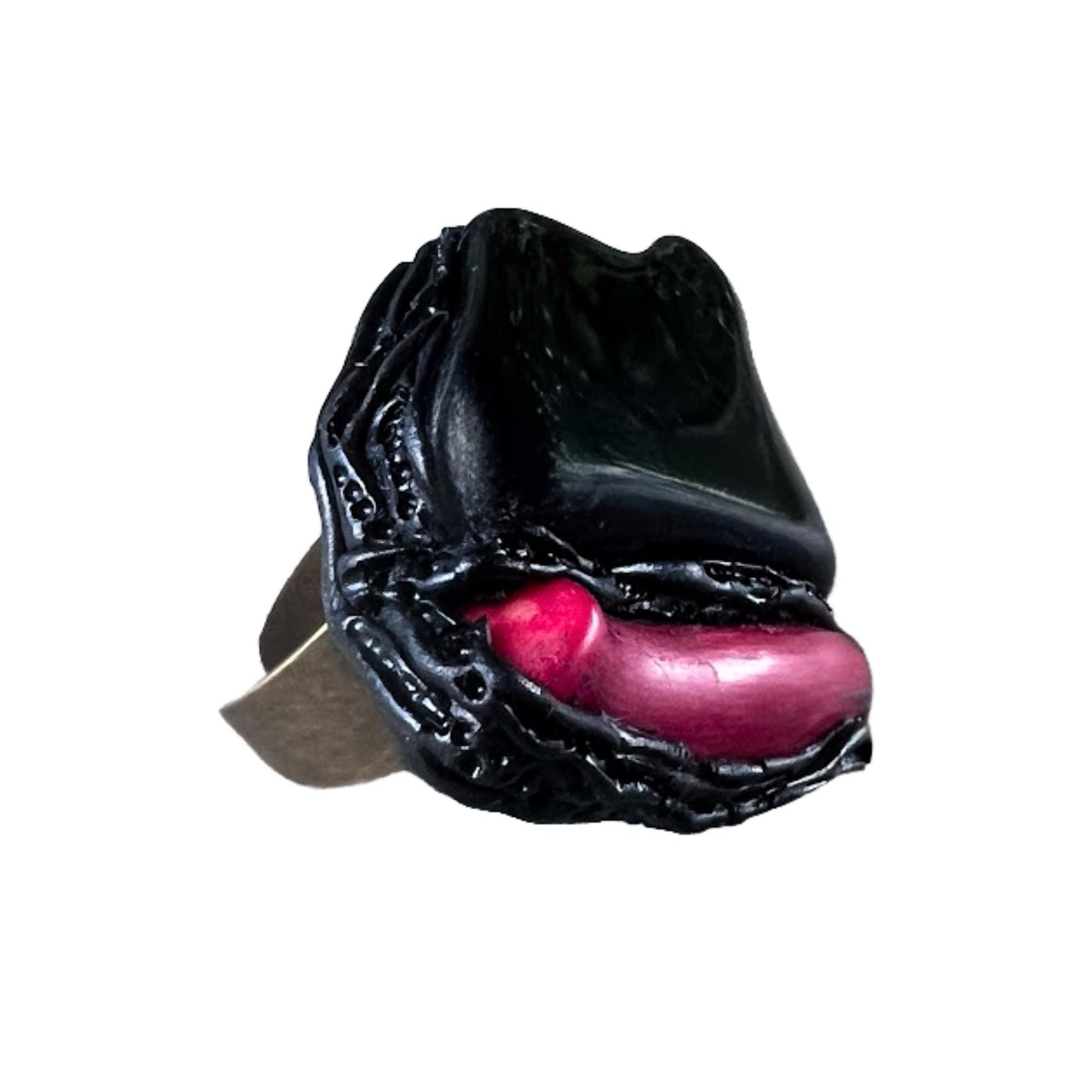 Black and Red Onyx Coral Large Stone Ring -  Chunky Oversized Cocktail Jewelry