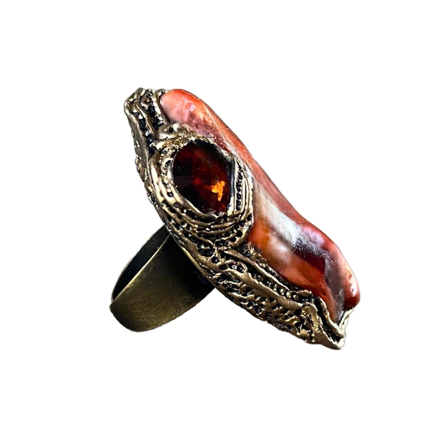Red Carnelian Agate Chunky Ring -  Oversized Large Statement Cocktail Ring