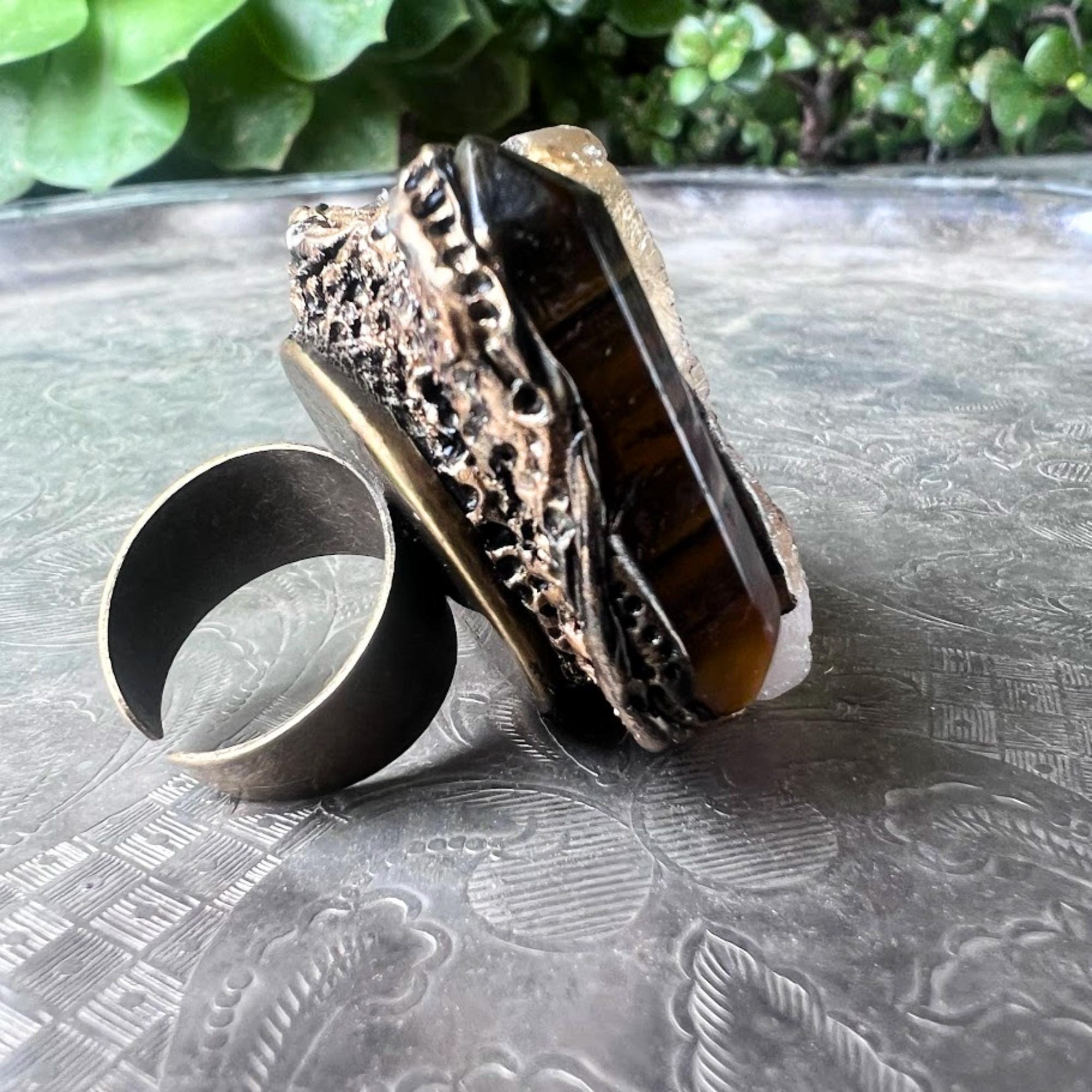 Citrine Tiger’s Eye Chunky Ring -  Oversized Wealth Crystal Jewelry