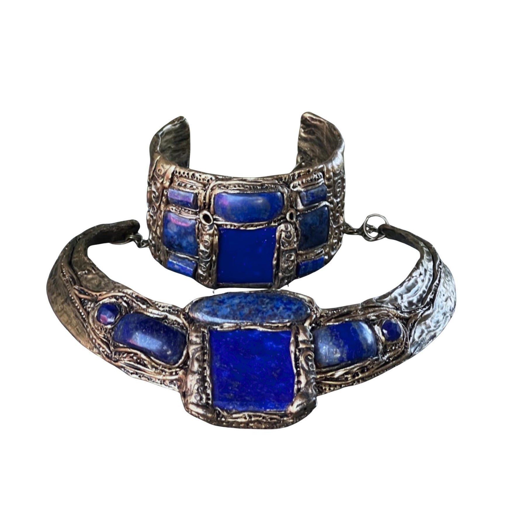 Lapis Lazuli and Sodalite Wide Choker -  Chunky Blue Stone Statement Necklace