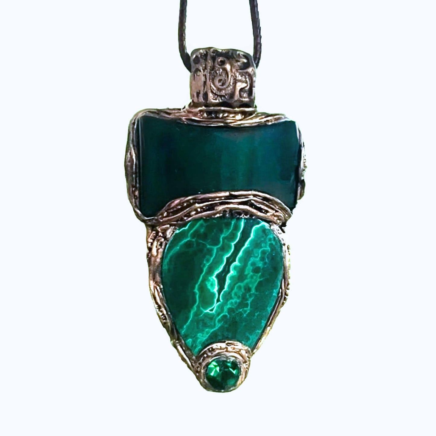 Malachite and Jade Green Large Stone Amulet Necklace