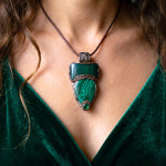 Malachite and Jade Green Large Stone Amulet Necklace
