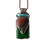 Green Jade Aventurine and Rhyolite Pendant Necklace -  Healing Crystal Amulet