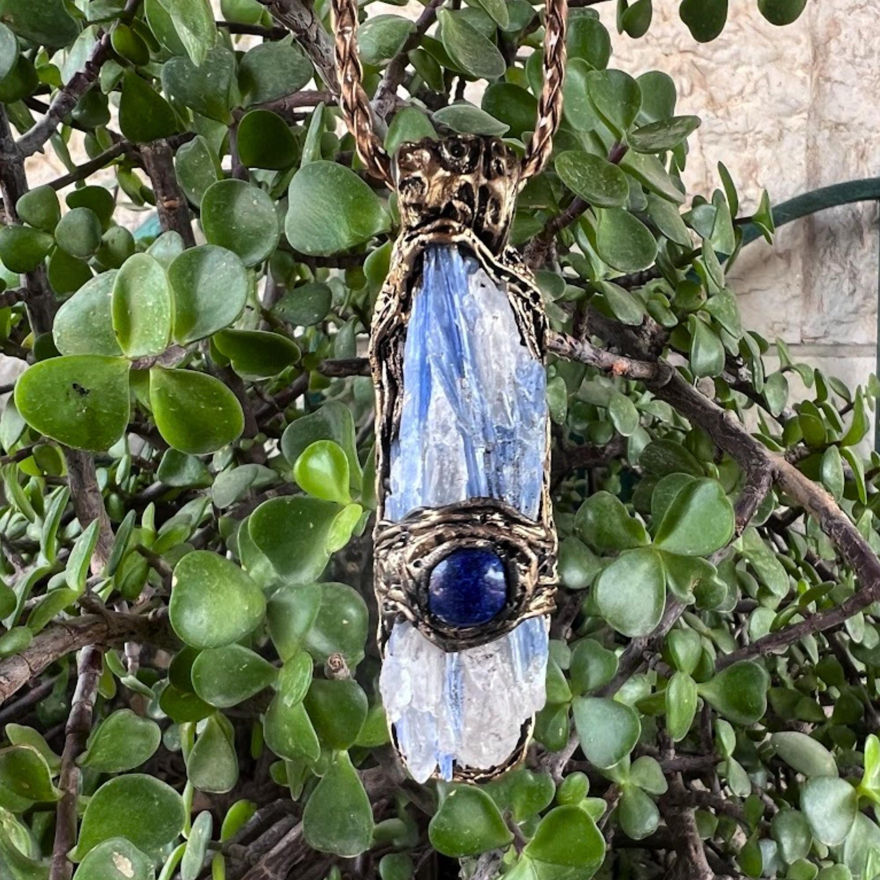 Blue Kyanite and Lapis Lazuli Crystal Pendant Necklace - Raw Healing Stone Amulet