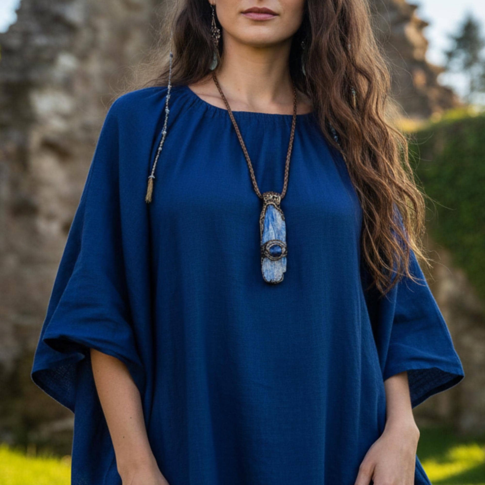 Blue Kyanite and Lapis Lazuli Crystal Pendant Necklace - Raw Healing Stone Amulet