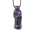 Black Tourmaline and Amethyst Pendant Necklace -  Empath Protection Crystal Amulet