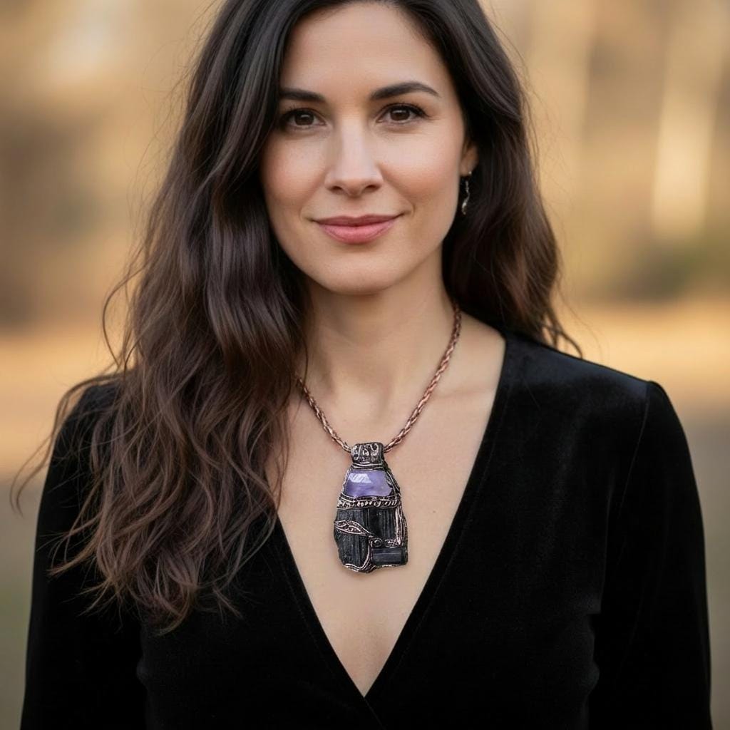 Raw Amethyst and Black Tourmaline Protection Amulet necklace
