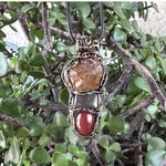 Raw Citrine, Pyrite, and  Carnelian Good Luck Pendant Necklace, Raw Crystal Wealth Amulet