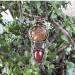 Raw Citrine Pyrite and  Carnelian Good Luck Pendant Necklace Raw Crystal Wealth Amulet