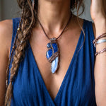 Lapis Lazuli & Blue Kyanite Crystal Pendant Necklace - Raw Healing Stone Amulet