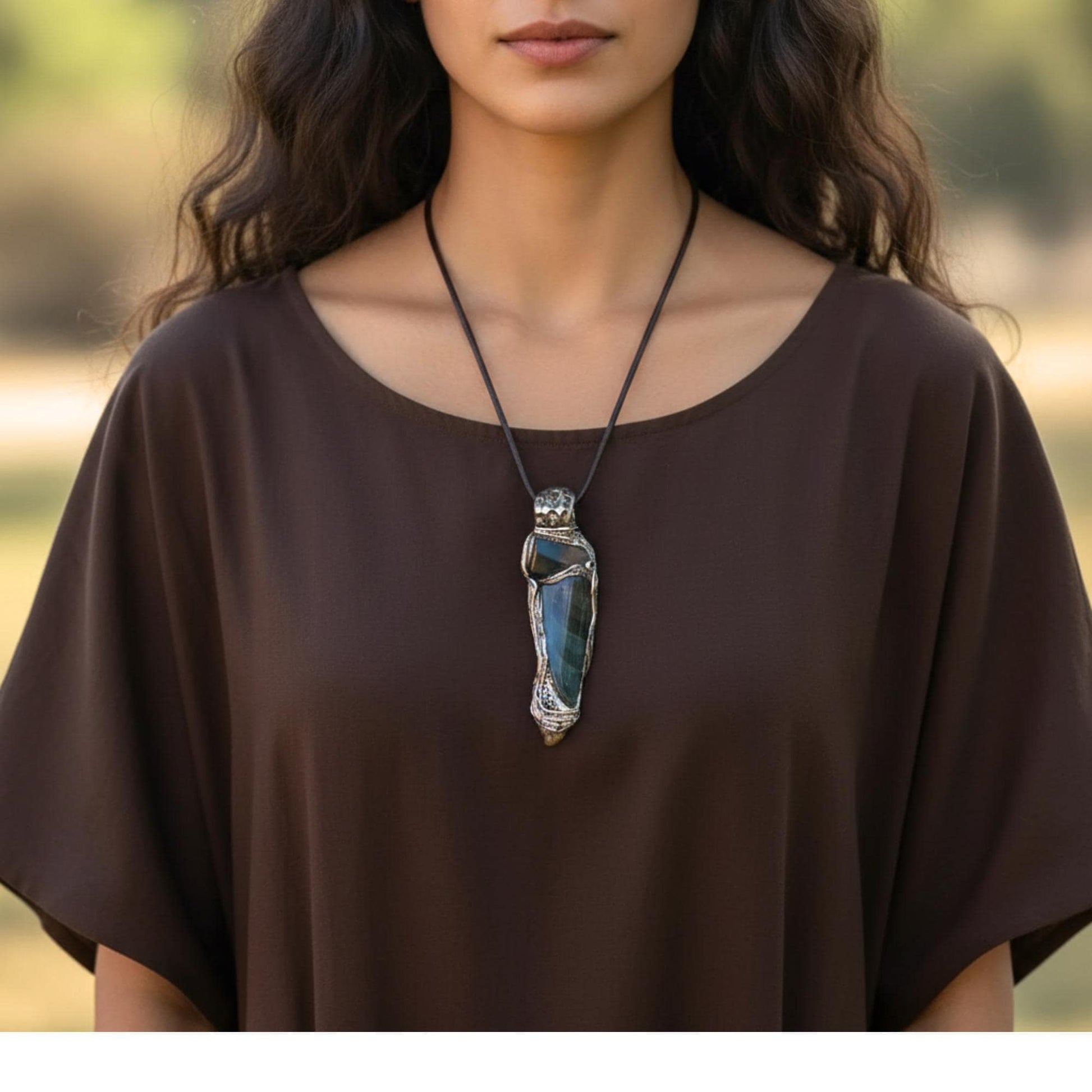 Tigers Eye and Citrine Pendant Necklace - Crystal Amulet