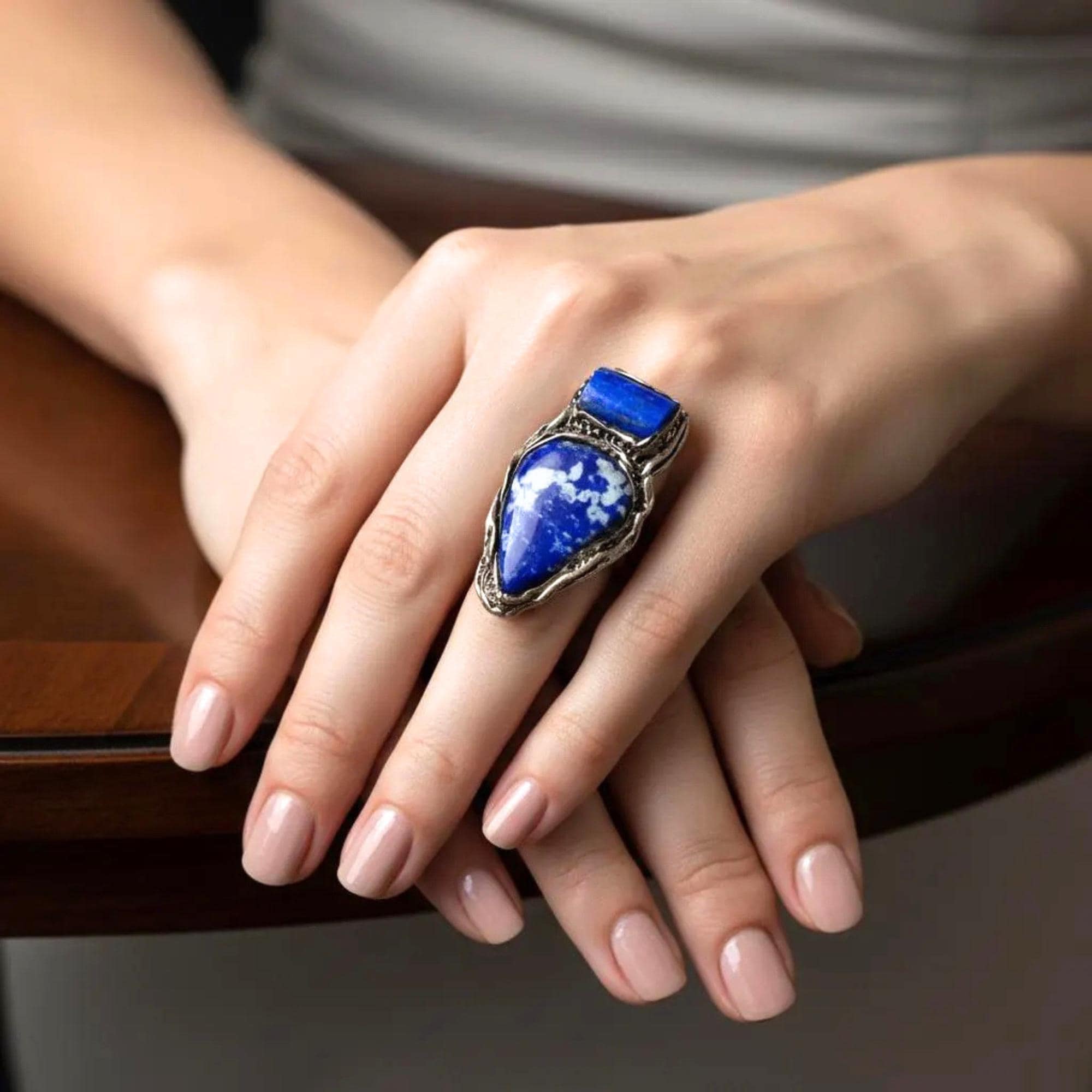 Lapis Lazuli Blue Stone Ring -  Large Statement Cocktail Ring
