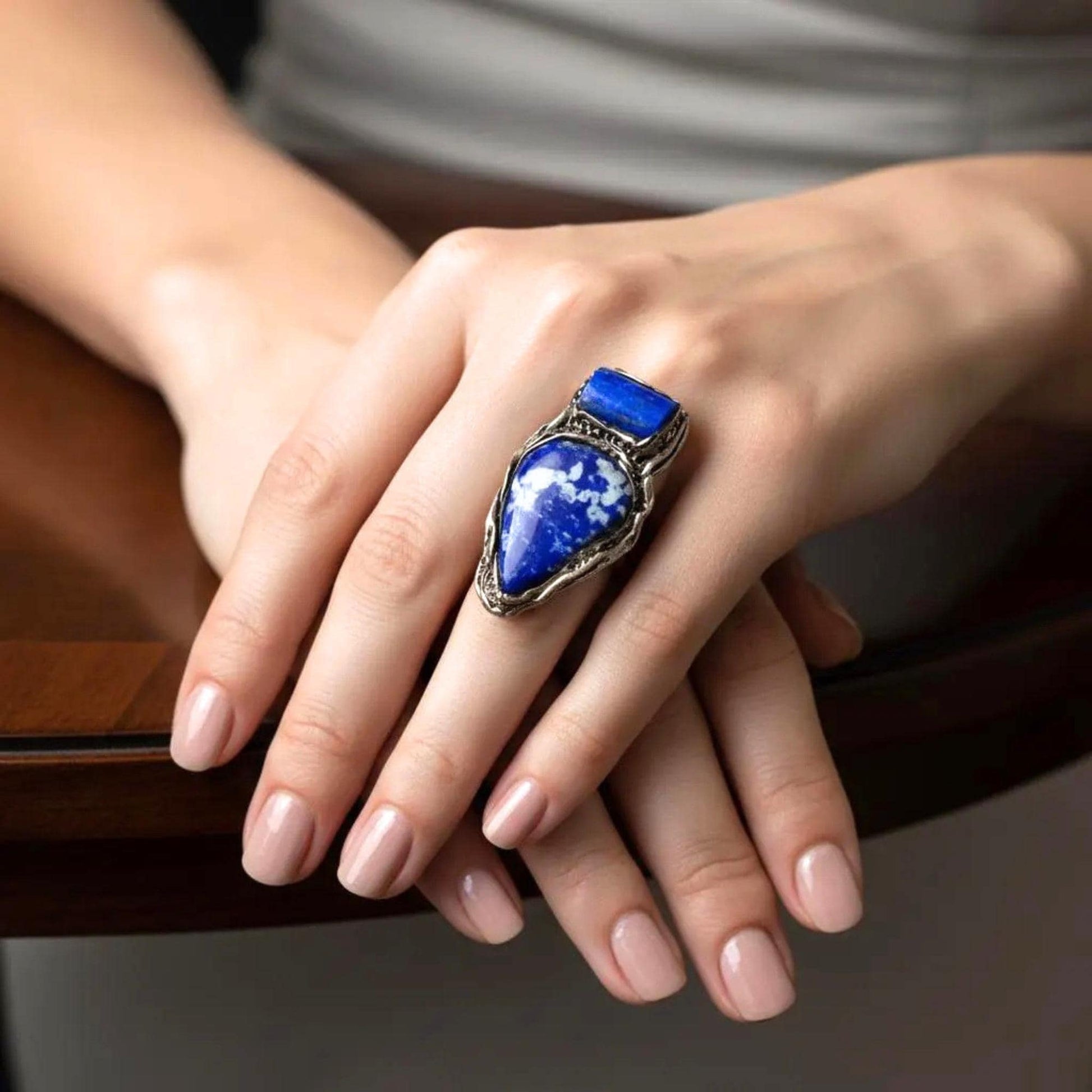 Lapis Lazuli Blue Stone Ring -  Large Statement Cocktail Ring