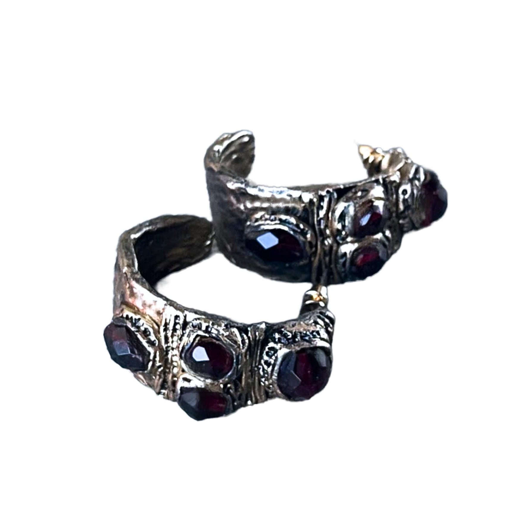 Garnet Wide Half Hoop Earrings -  Burgundy Dark Red Statement Earrings