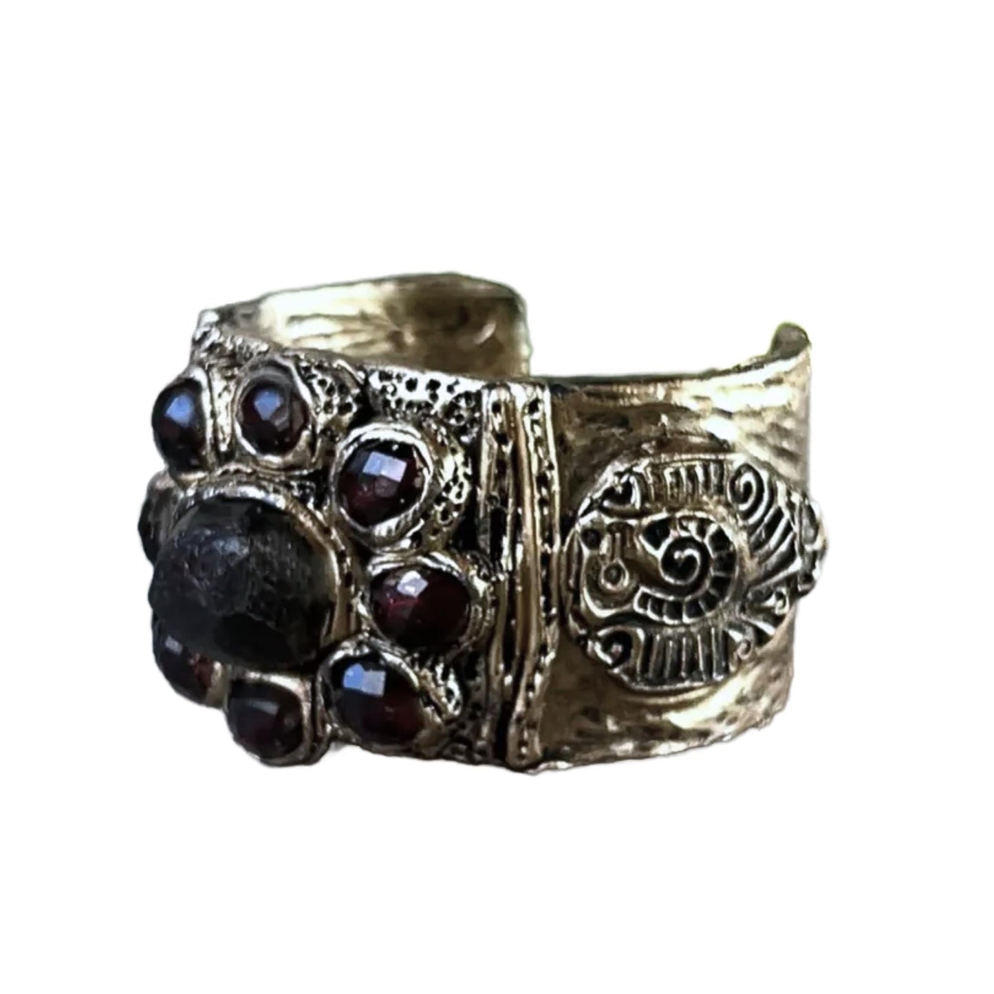 Large Raw Garnet bracelet Boho cuff bracelet