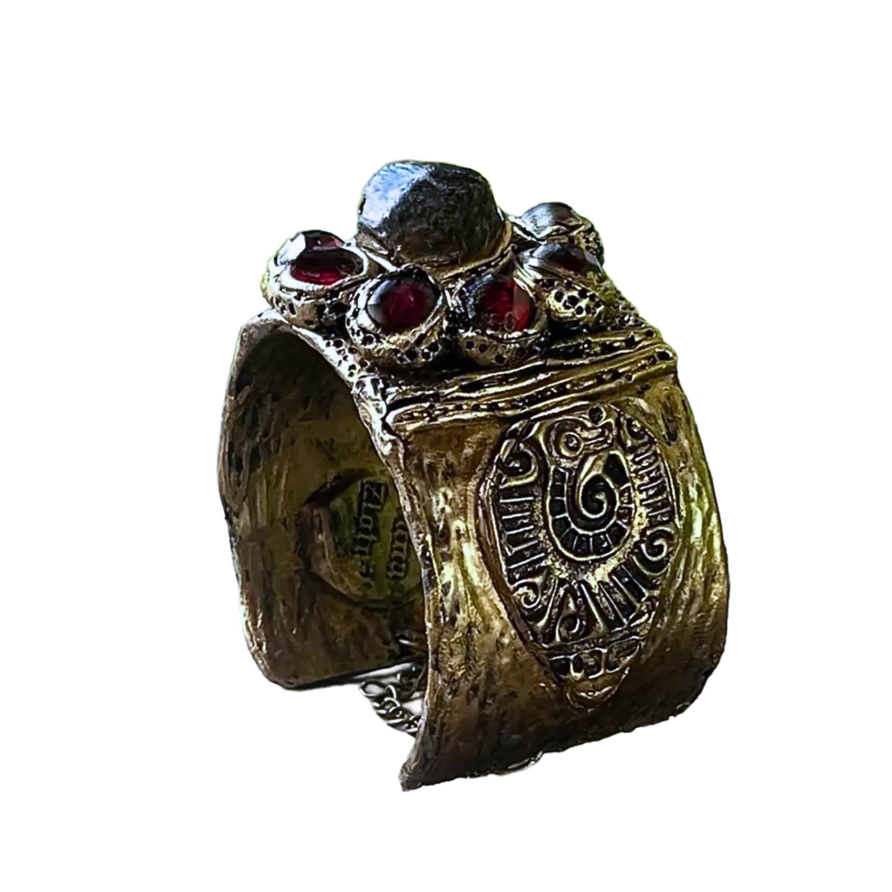 Large Raw Garnet bracelet Boho cuff bracelet