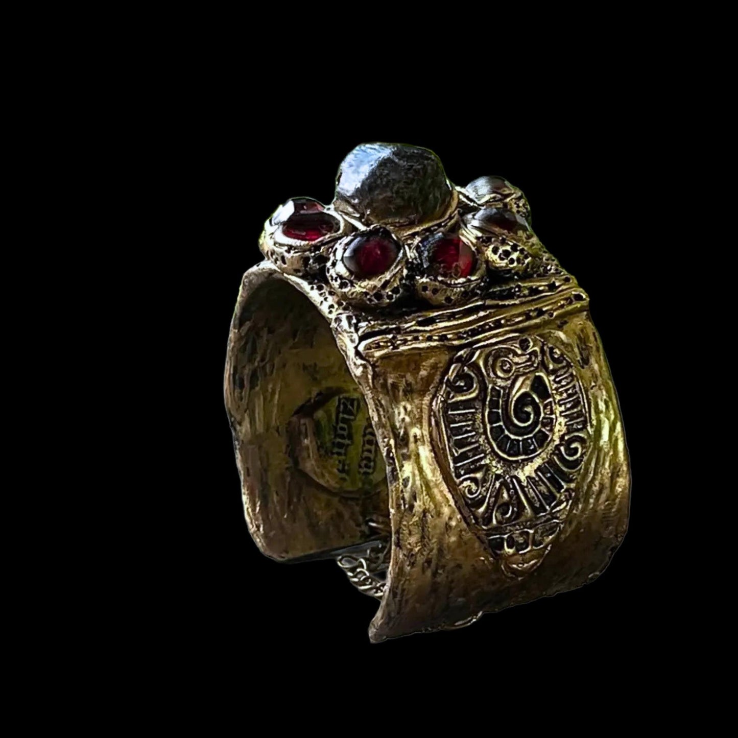 Large Raw Garnet bracelet Boho cuff bracelet