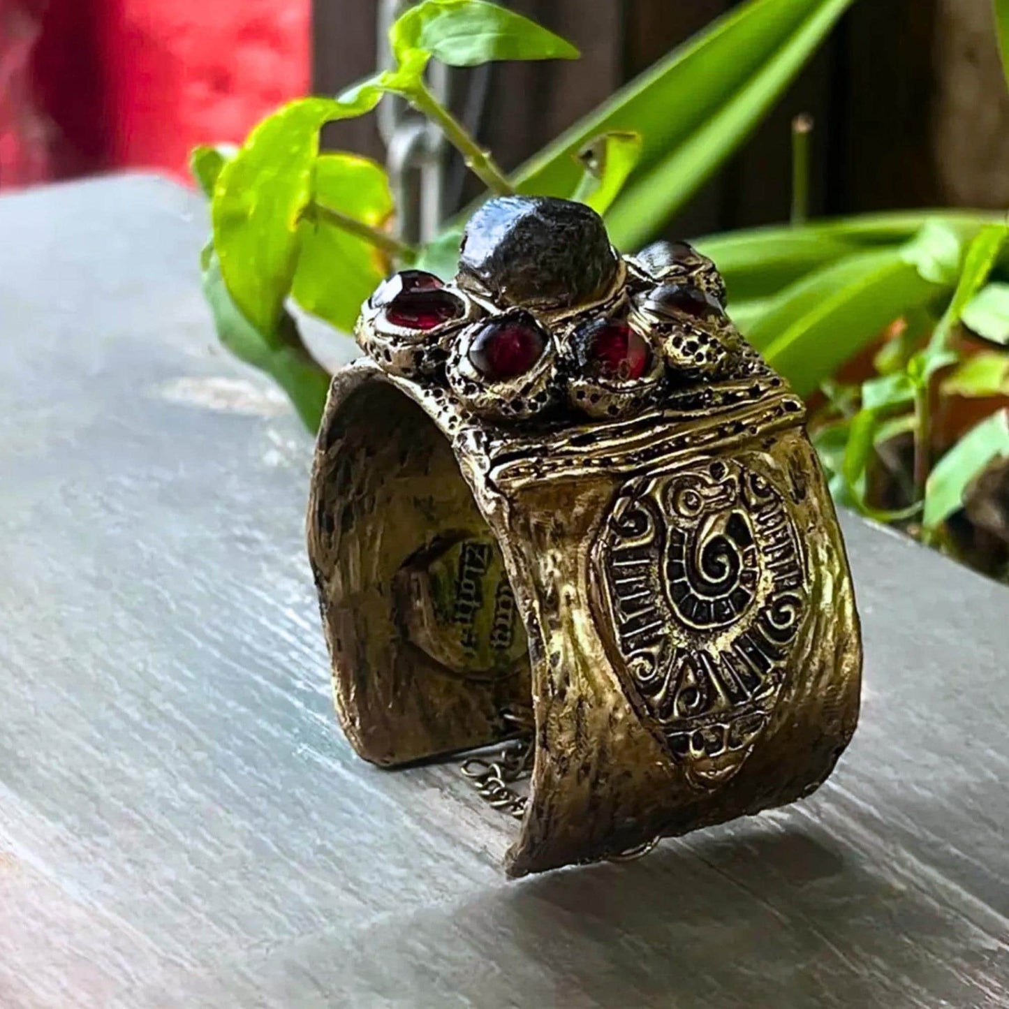 Raw Garnet choker stone necklace red flower crystal pendant
