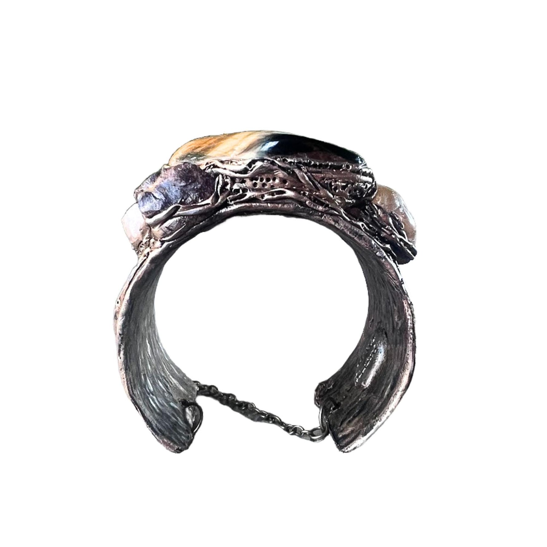 Tiger Eye & Citrine Wide Cuff Bracelet: Chunky Stone Jewelry