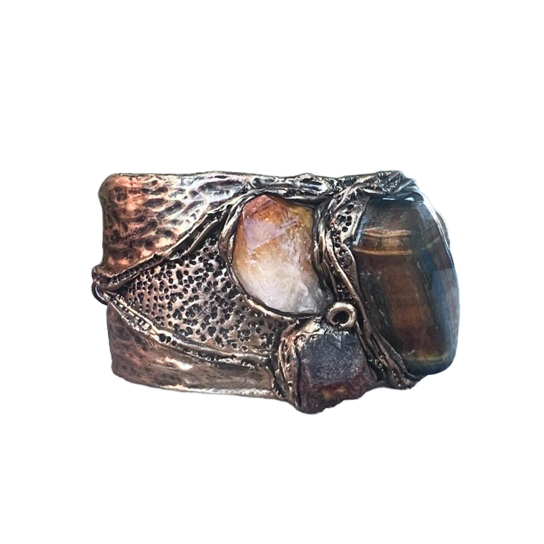 Tiger Eye & Citrine Wide Cuff Bracelet: Chunky Stone Jewelry