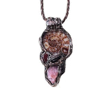 Ammonite Fossil, Carnelian & Sunstone Crystal Pendant - Vitality Talisman