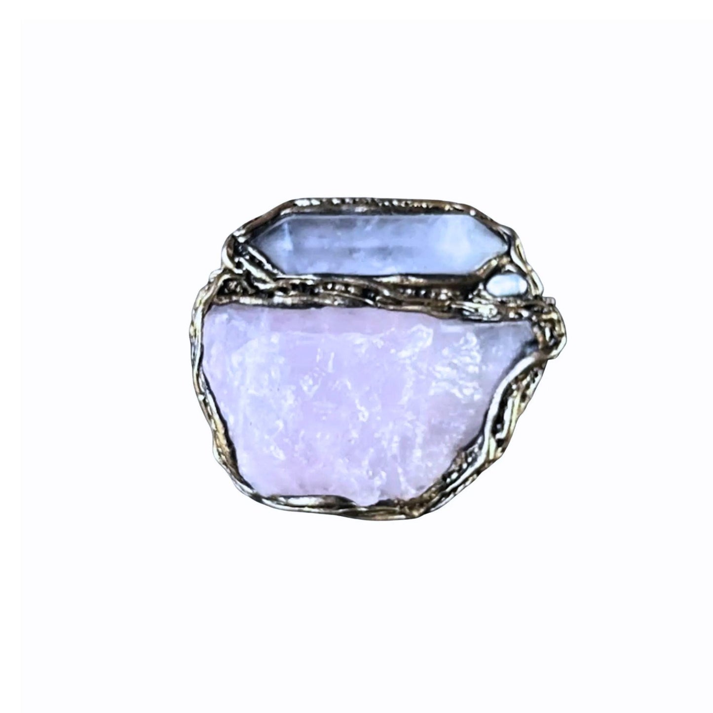 Raw Rose Quartz Oversized Ring -  Chunky Pink Crystal Statement Cocktail Ring