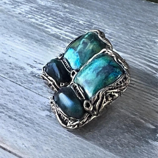 Bloodstone and Chrysocolla Green Stone Earrings -  Statement Large Сlip On