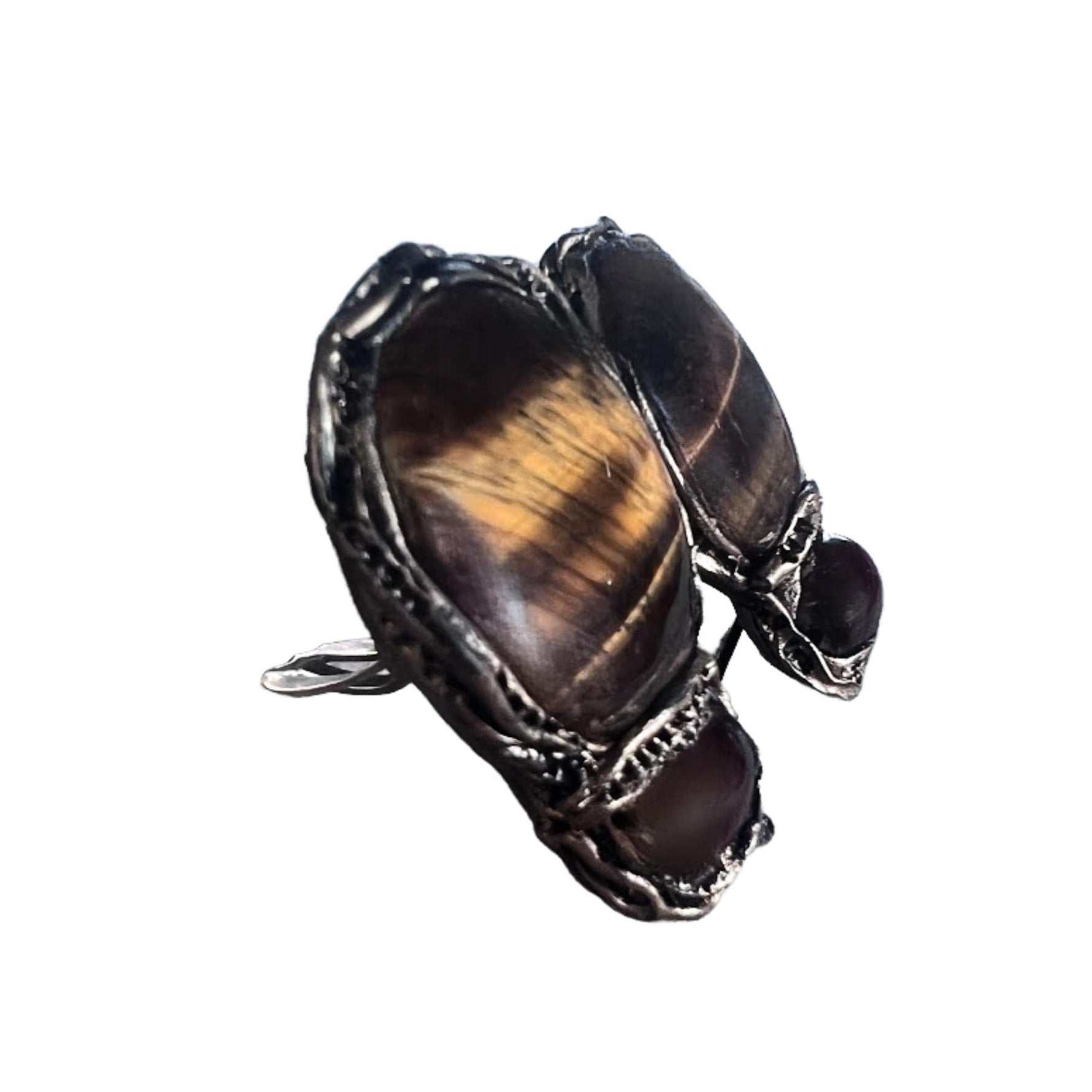 Tiger Eye & Carnelian Statement Earrings – Brown Stone Clip-On Earrings