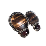 Tiger Eye & Carnelian Statement Earrings – Brown Stone Clip-On Earrings