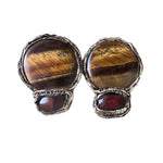 Tiger Eye & Carnelian Statement Earrings – Brown Stone Clip-On Earrings