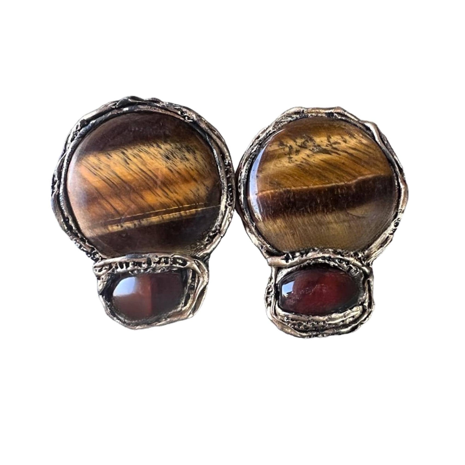 Tiger Eye & Carnelian Statement Earrings – Brown Stone Clip-On Earrings
