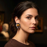 Tiger Eye & Carnelian Statement Earrings – Brown Stone Clip-On Earrings