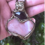 Pink Botswana Agate & Fluorite Heart Pendant Necklace – Large Crystal Amulet