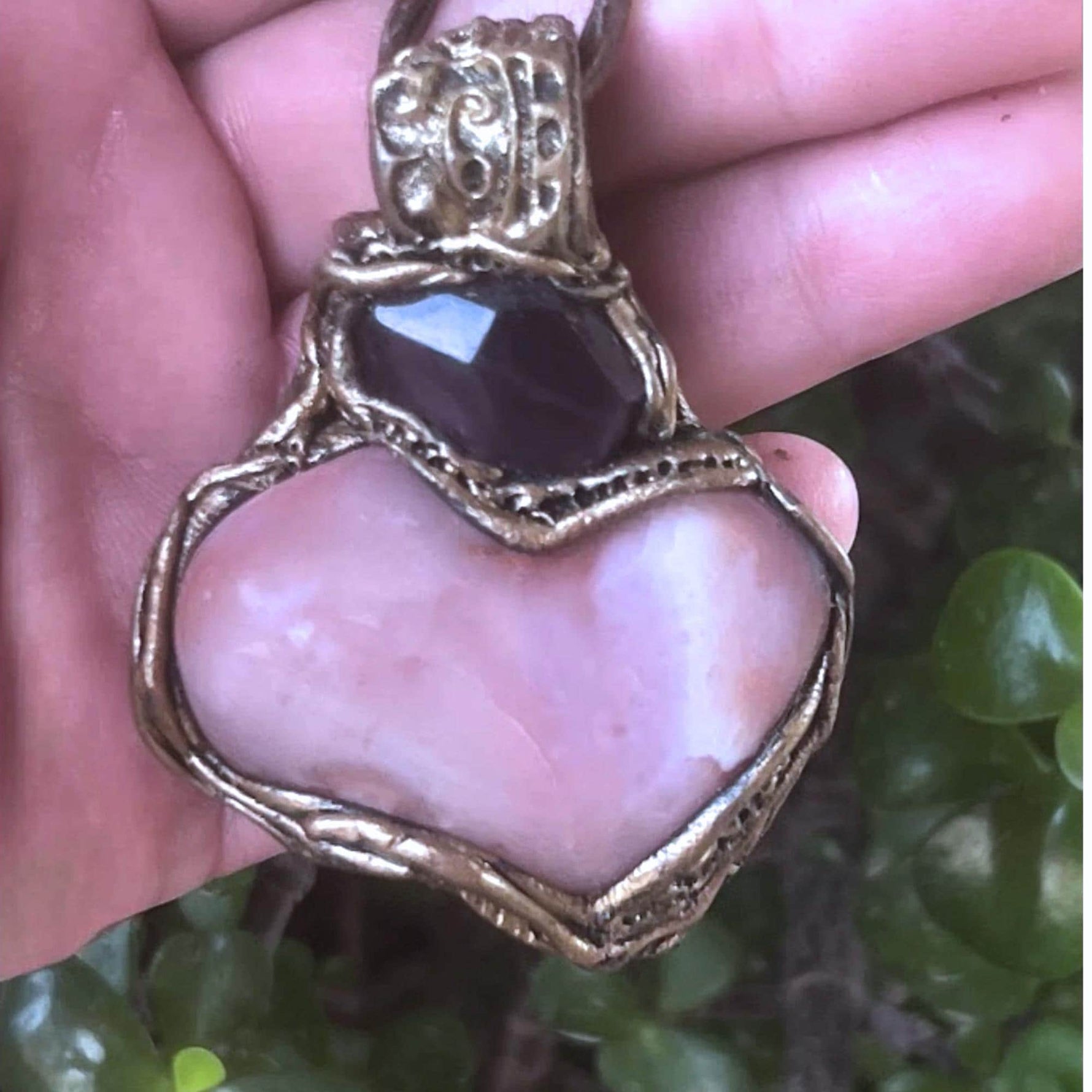 Pink Botswana Agate & Fluorite Heart Pendant Necklace – Large Crystal Amulet