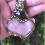 Pink Botswana Agate and Fluorite Heart Pendant Necklace -  Large Crystal Amulet