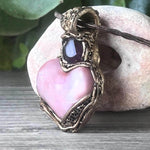 Pink Botswana Agate & Fluorite Heart Pendant Necklace – Large Crystal Amulet