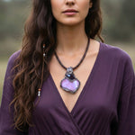 Pink Botswana Agate & Fluorite Heart Pendant Necklace – Large Crystal Amulet
