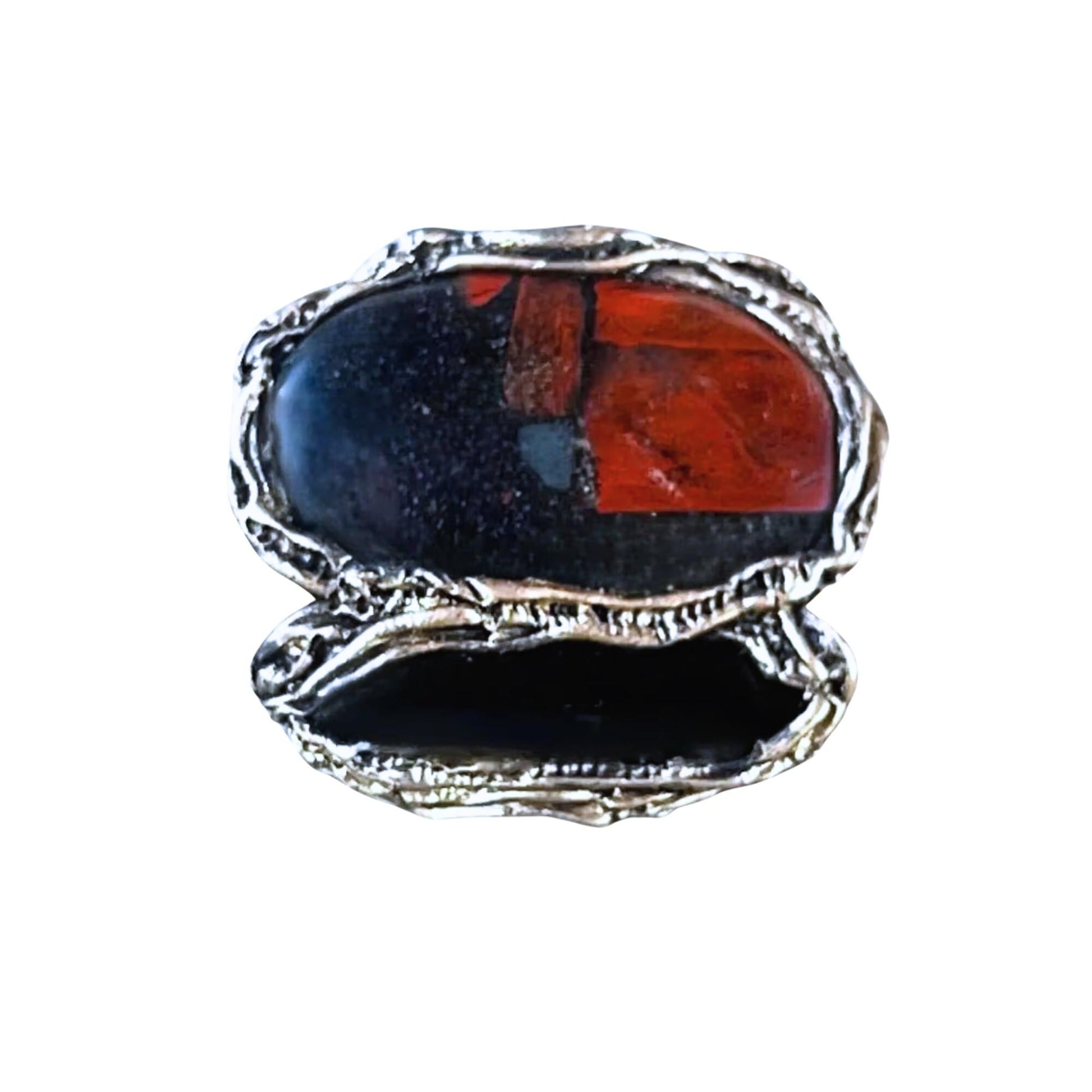 Onyx and Jasper Ring -  Bold Black Red Large Stone Cocktail Ring