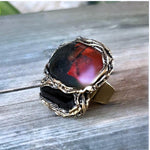 Onyx and Jasper Ring -  Bold Black Red Large Stone Cocktail Ring